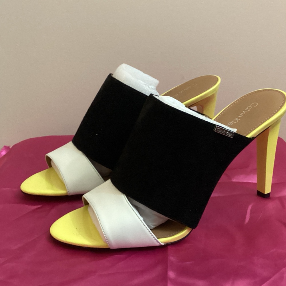 Calvin Klein Black, White, and Yellow Heels